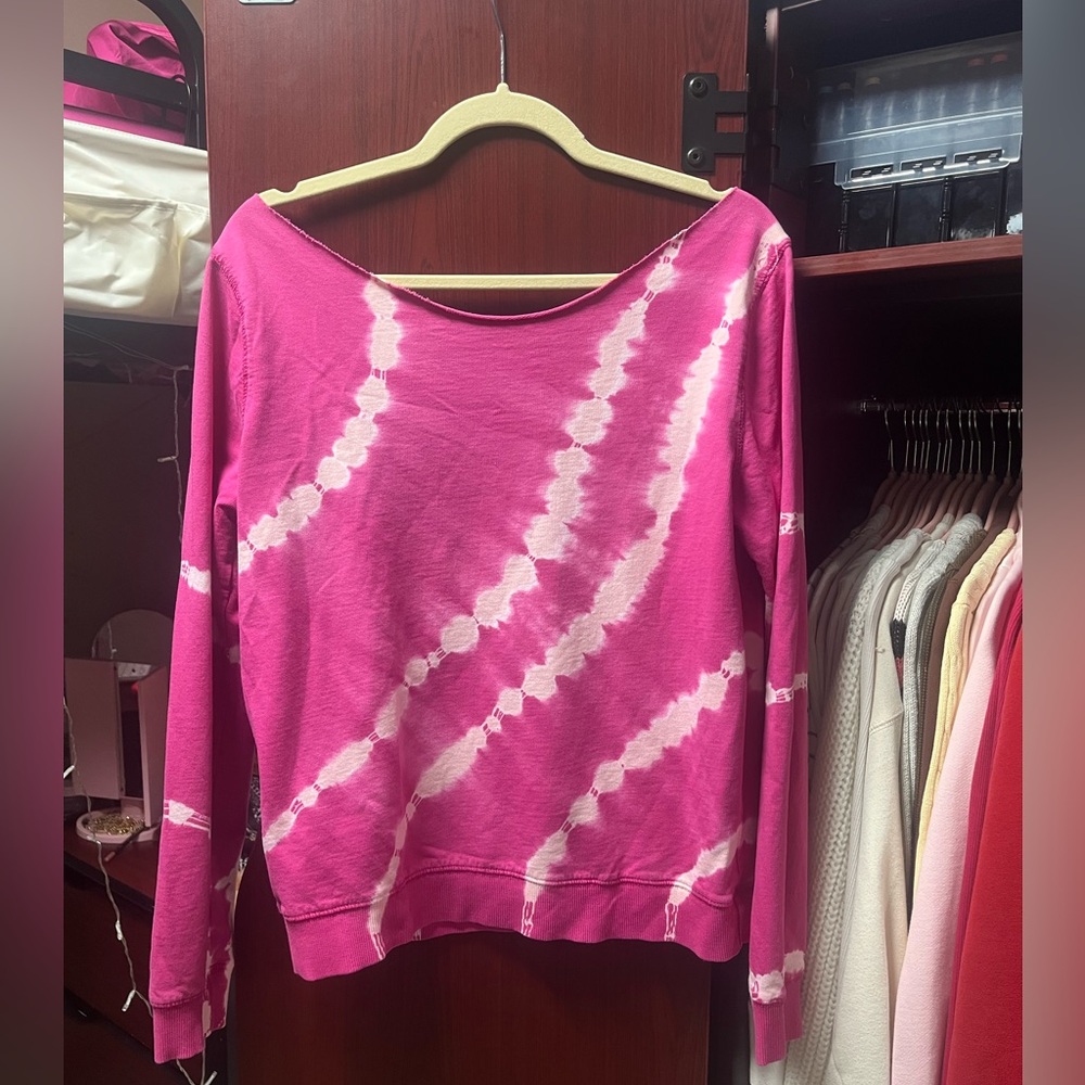 off the shoulder pink tie dye crew neck